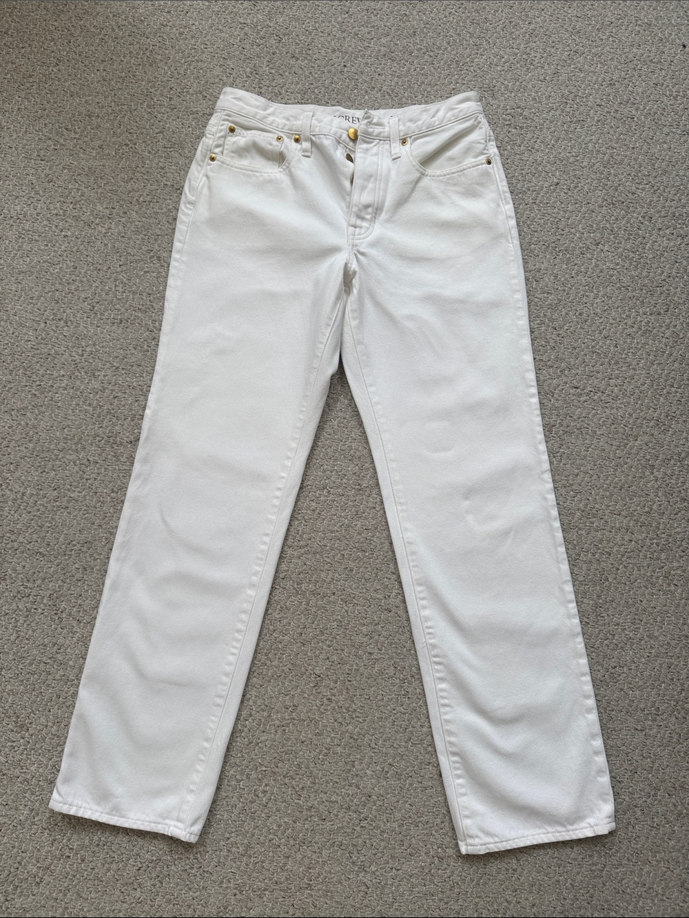 J. Crew White Straight-Leg Jeans with Gold-Tone Accents
